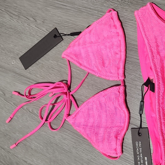 Hot pink thread swim set with bonus bag high waist bottoms string top - Picture 3 of 7